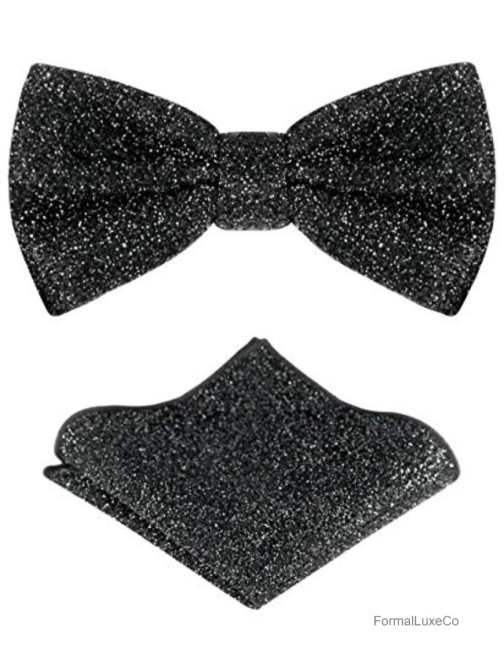 Men's Glitter Velvet Bow Tie & Pocket Square Set Gift Box Formal Wedding